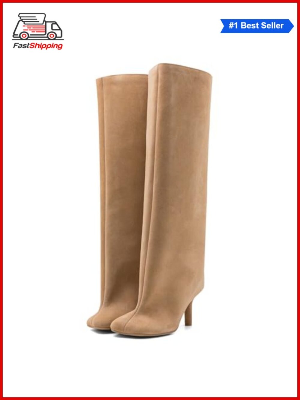 ✨ Knee High Boots Square Toe Kitten Heel Pull On Tall Boots Faux Suede